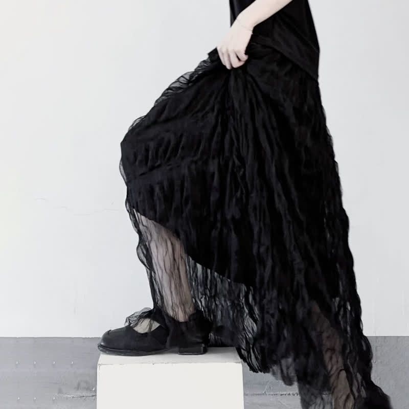 Gothic Flowy Ruffled Tulle Layered Long Skirt - image 1