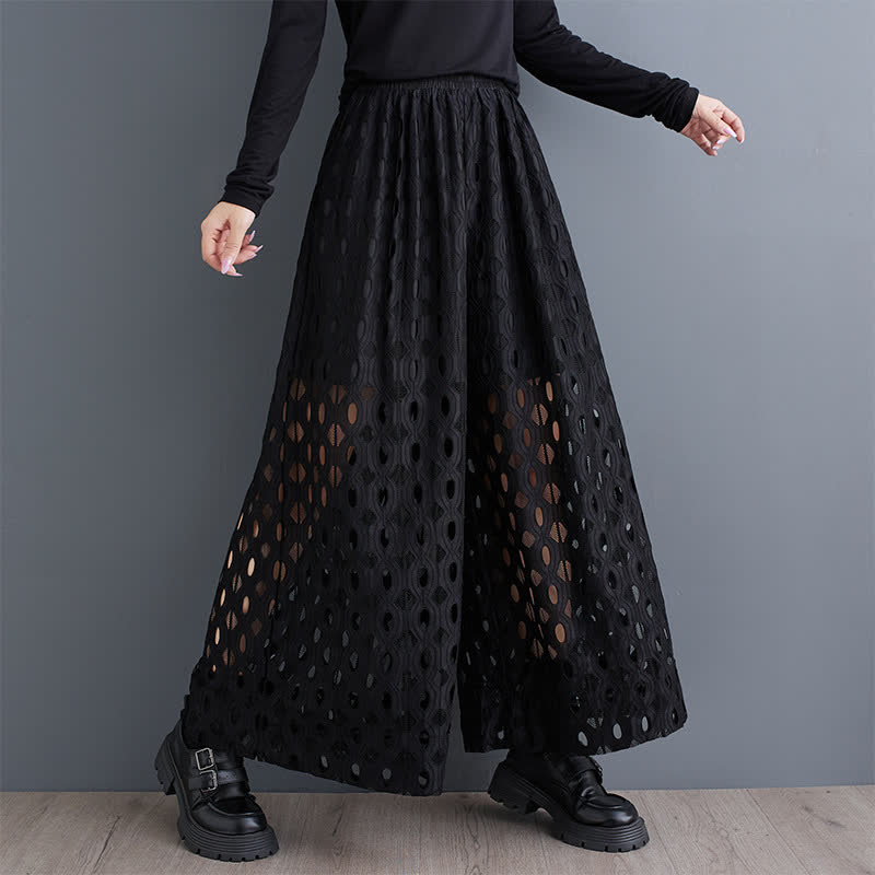 High Waist Hollow Out Mesh Knit Long Skirt  - image 3