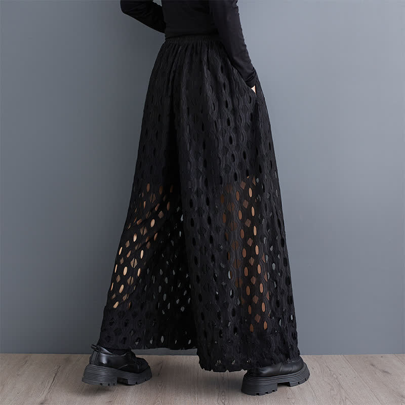 High Waist Hollow Out Mesh Knit Long Skirt  - image 2