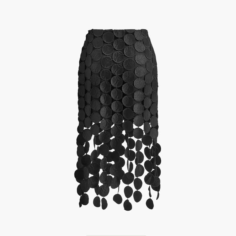 Circular Patch Hollow Out Irregular Asymmetrical Skirt - Black - 2XL - image 4