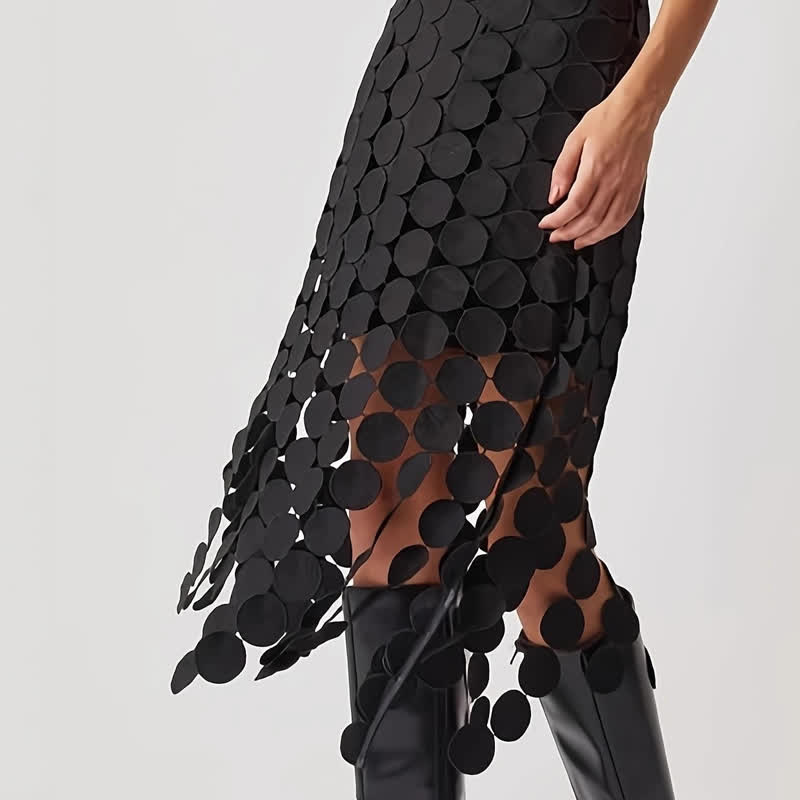 Circular Patch Hollow Out Irregular Asymmetrical Skirt - image 3