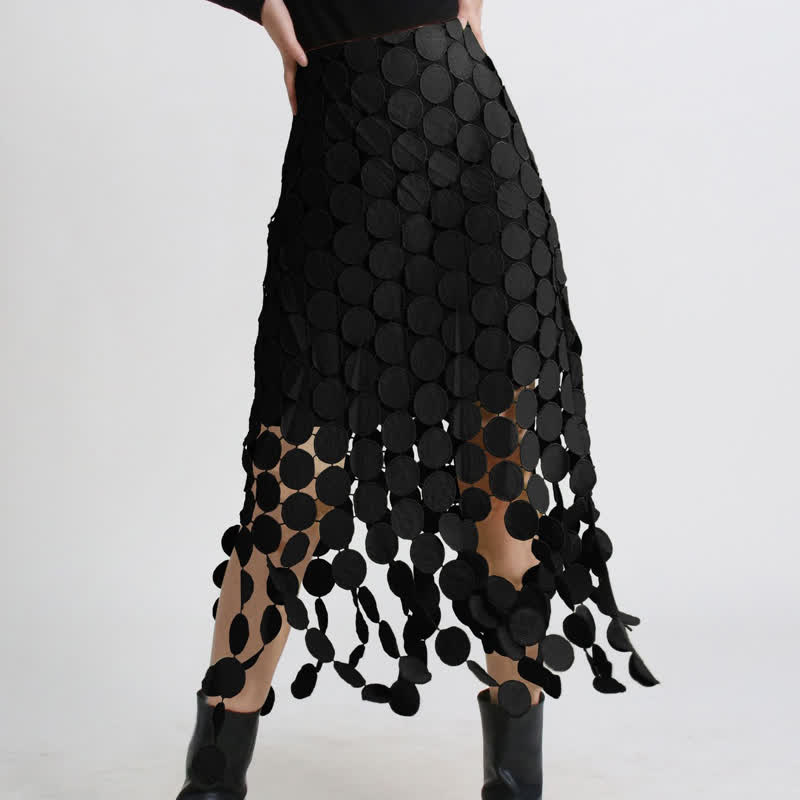 Circular Patch Hollow Out Irregular Asymmetrical Skirt - image 2