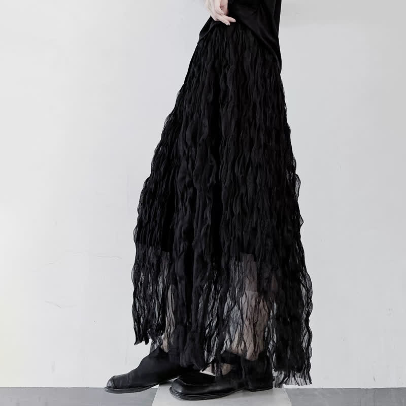 Gothic Flowy Ruffled Tulle Layered Long Skirt - image 3