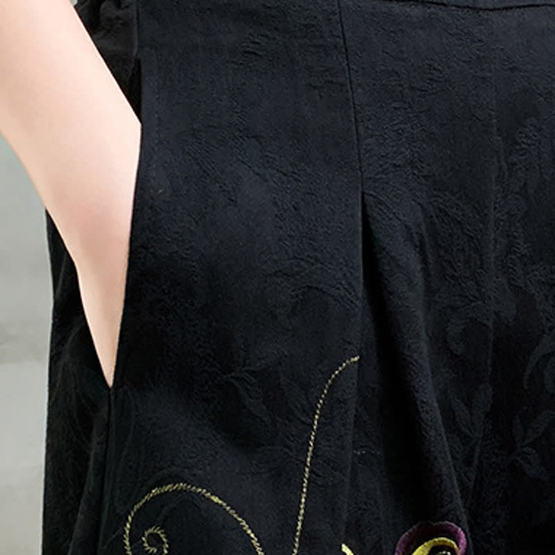 Chinese Style Floral Embroidery Loose High Waist Pants - image 6