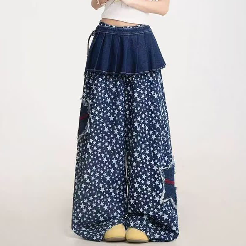 Y2k Vintage American style Star Print Loose Denim Jeans - image 3