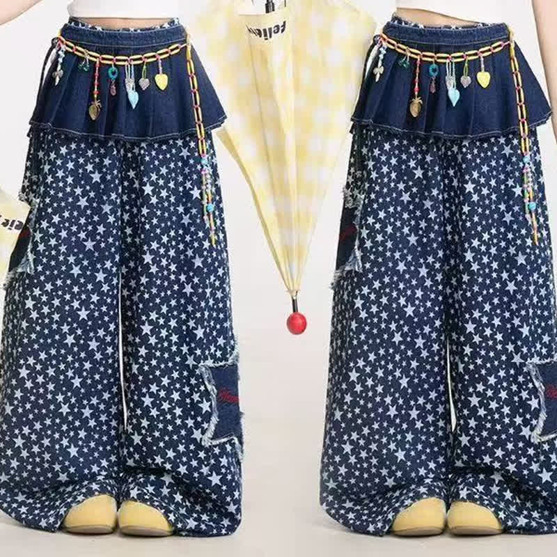 Y2k Vintage American style Star Print Loose Denim Jeans - image 2