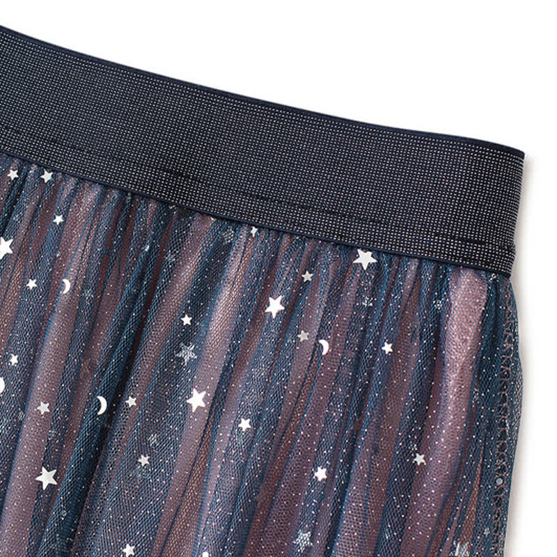 Gradient Star Sequin Tulle Skirt Elastic High Waist Three Layer Long Skirt  - image 8