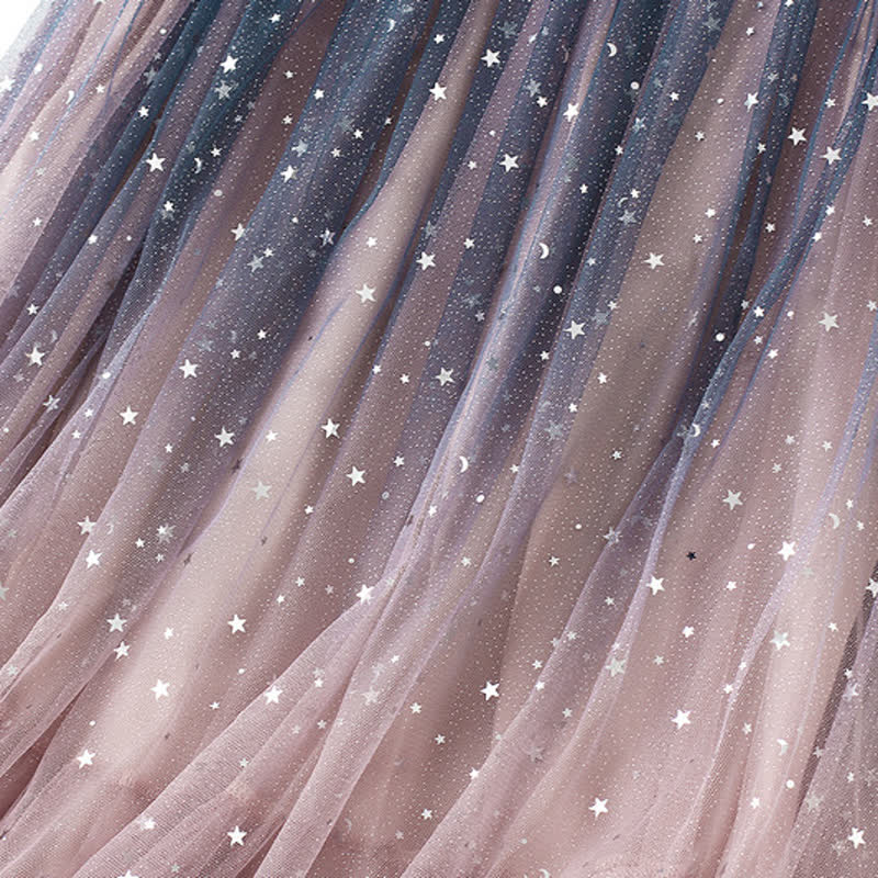 Gradient Star Sequin Tulle Skirt Elastic High Waist Three Layer Long Skirt  - image 7