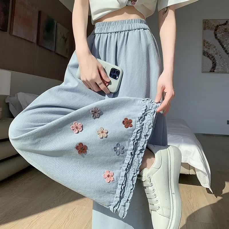 Casual High Waist Loose Floral Decor Straight Pants  - image 3