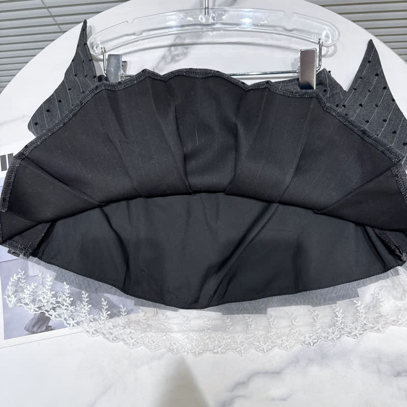 Preppy Style Polka Dot Lace Pleated Skirt With Big Bow - image 6