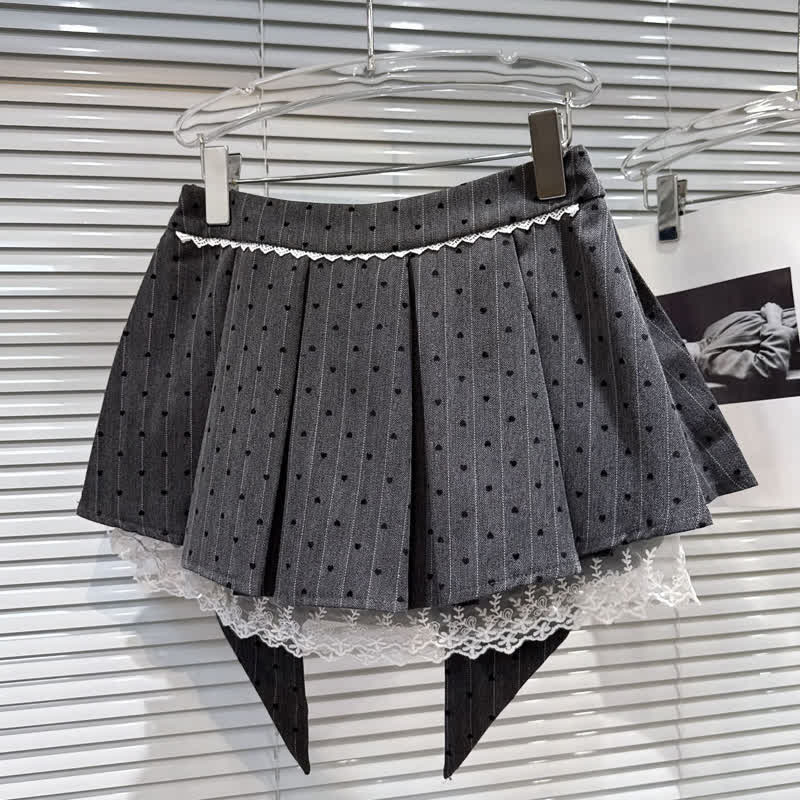 Preppy Style Polka Dot Lace Pleated Skirt With Big Bow - image 2