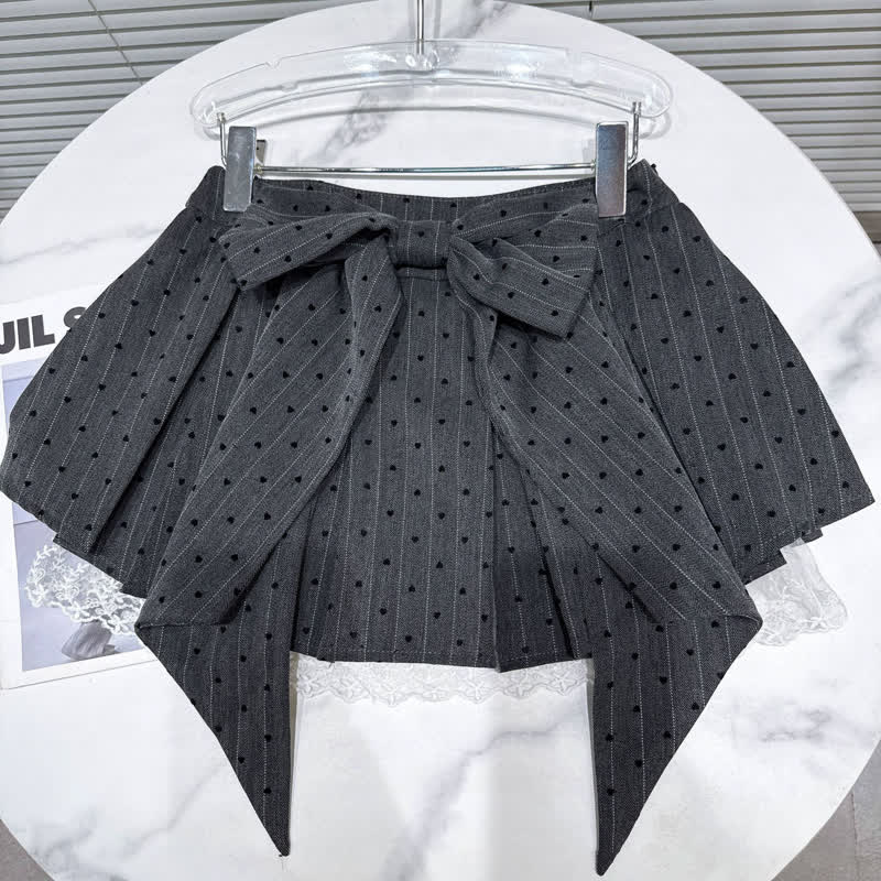 Preppy Style Polka Dot Lace Pleated Skirt With Big Bow - image 4