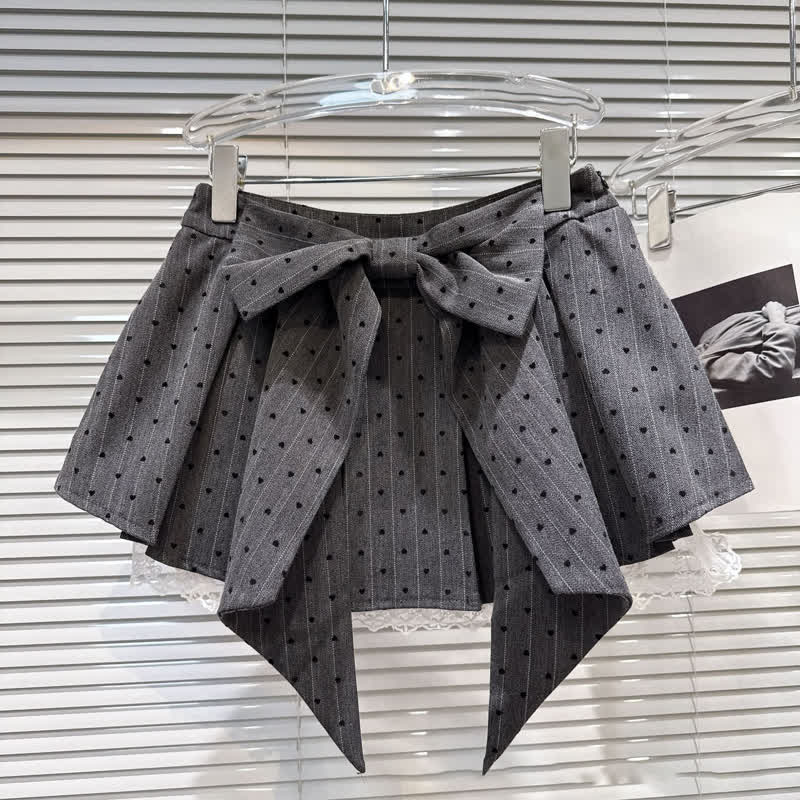 Preppy Style Polka Dot Lace Pleated Skirt With Big Bow - image 3