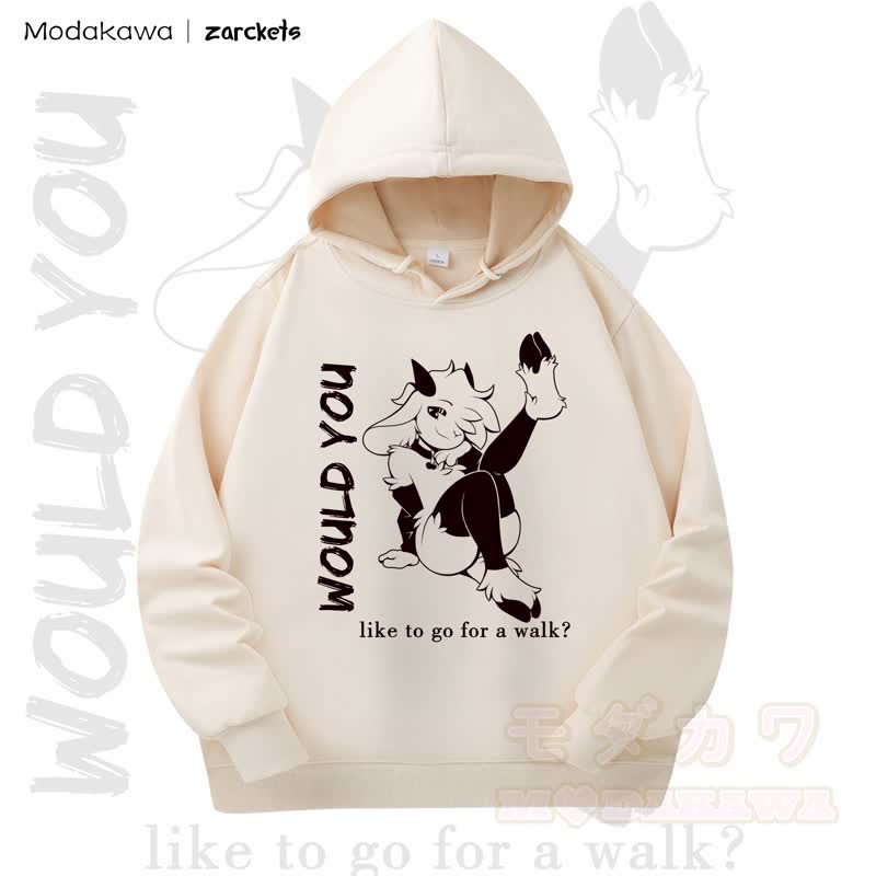 MODAKAWA X zarckets WOULD YOU Goat Print Long Sleeve Hooded Sweatshirt - Beige - 4XL - image 1