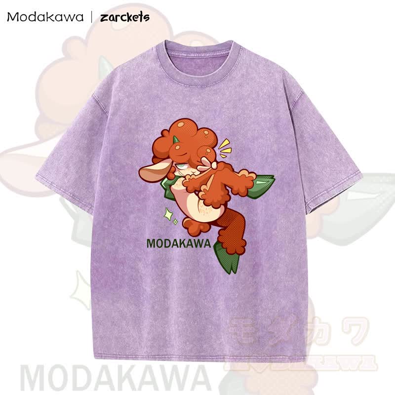 MODAKAWA X zarckets Cute Sheep Print Washed T-shirt - Purple - 5XL - image 1