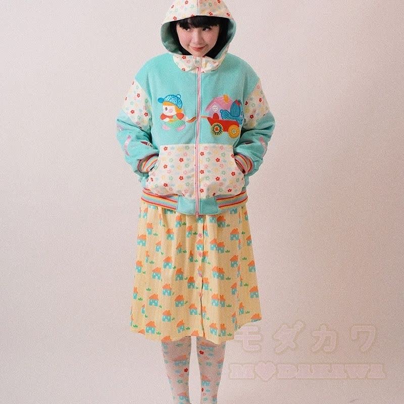 Kawaii Cartoon Print Patchwork Zip Up Hooded Fleece Jacket - image 2