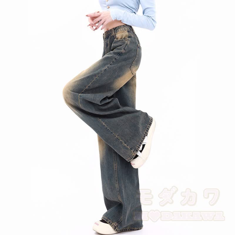 Denim Spliced Knit Cardigan Washed Wide Leg Jeans Two Pieces Set - image 4