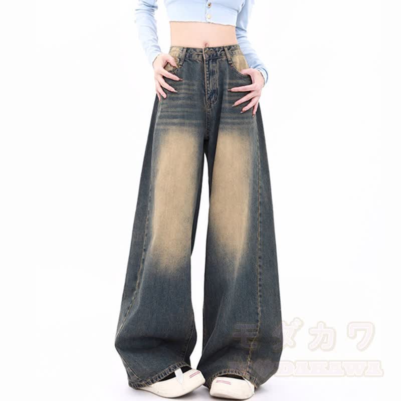 Denim Spliced Knit Cardigan Washed Wide Leg Jeans Two Pieces Set - Pants - 4XL - image 3