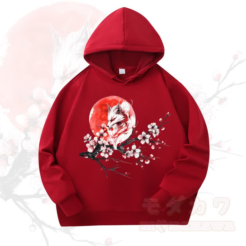 MODAKAWA Fox Cherry Blossom Print Long Sleeve Hooded Sweatshirt - Wine - 4XL - image 5
