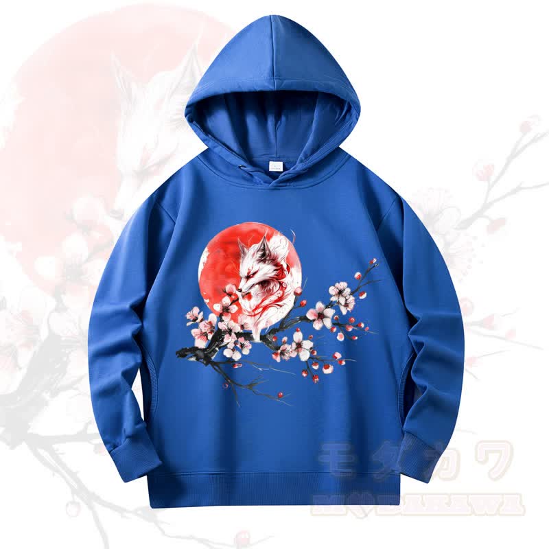 MODAKAWA Fox Cherry Blossom Print Long Sleeve Hooded Sweatshirt - Royal Blue - 4XL - image 9