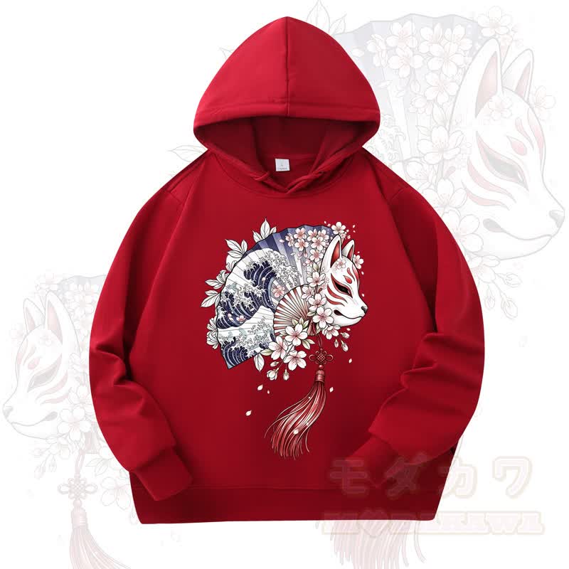 MODAKAWA Fan Fox Cherry Blossom Print Long Sleeve Hooded Sweatshirt - Wine - 4XL - image 5
