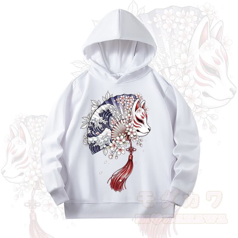 MODAKAWA Fan Fox Cherry Blossom Print Long Sleeve Hooded Sweatshirt - White - 4XL - image 9