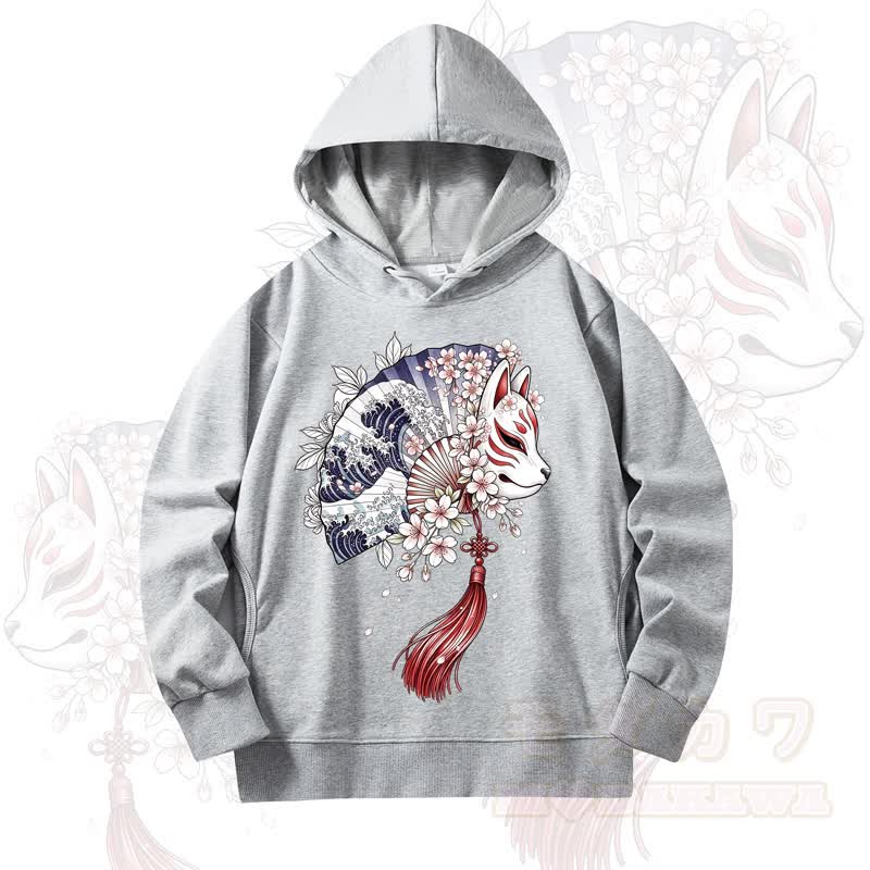 MODAKAWA Fan Fox Cherry Blossom Print Long Sleeve Hooded Sweatshirt - Grey - 4XL - image 4