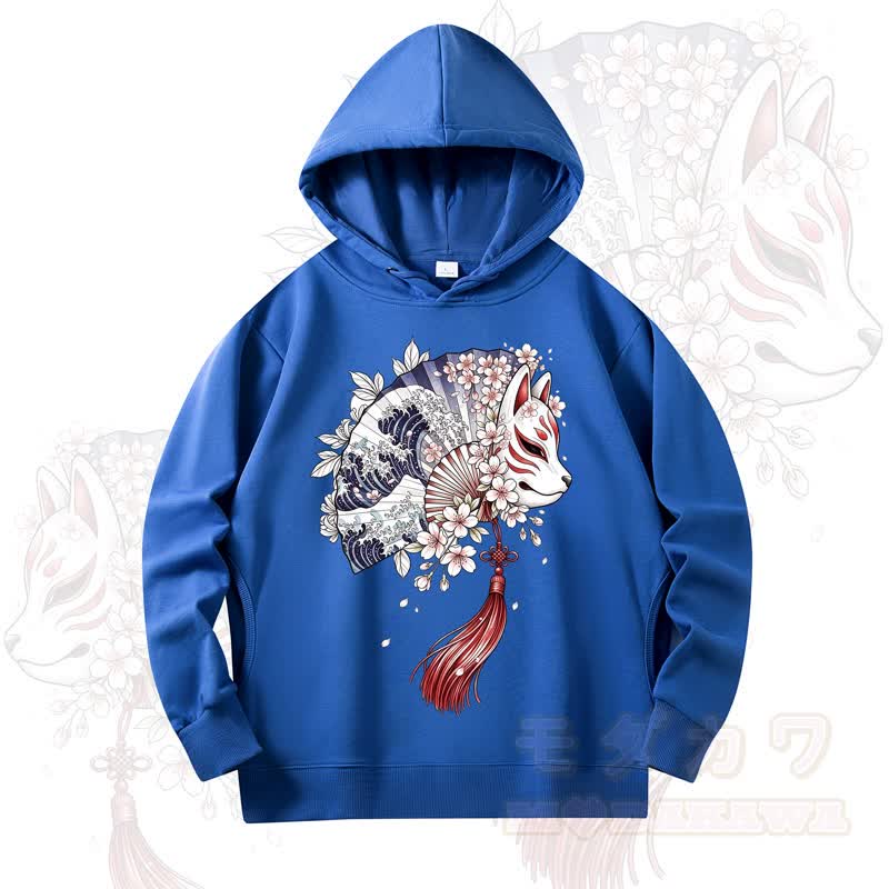 MODAKAWA Fan Fox Cherry Blossom Print Long Sleeve Hooded Sweatshirt - Royal Blue - 4XL - image 8
