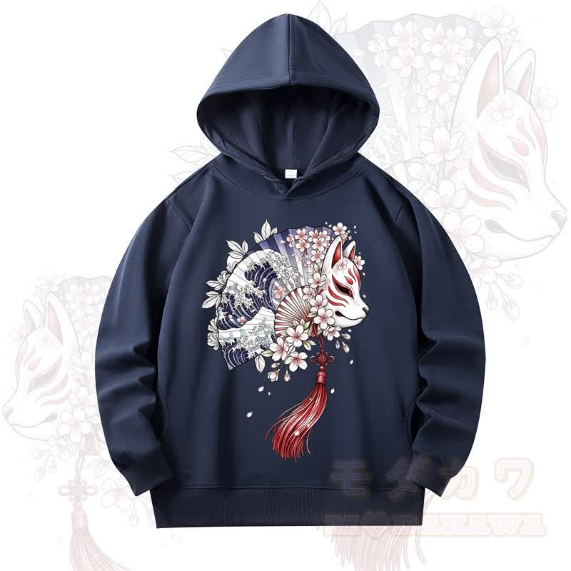 MODAKAWA Fan Fox Cherry Blossom Print Long Sleeve Hooded Sweatshirt - Dark Blue - 4XL - image 7
