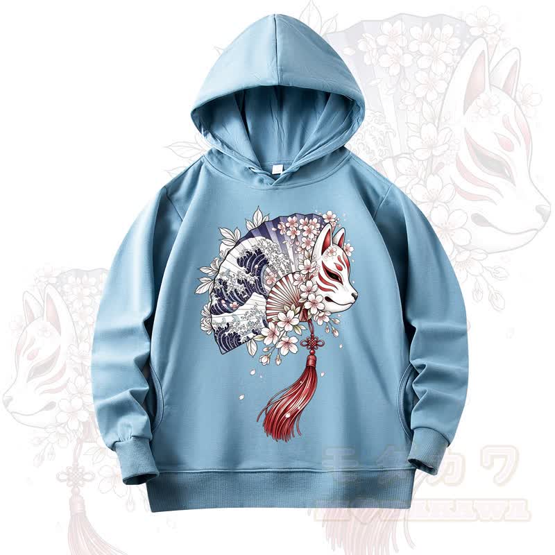 MODAKAWA Fan Fox Cherry Blossom Print Long Sleeve Hooded Sweatshirt - Light Blue - 4XL - image 6