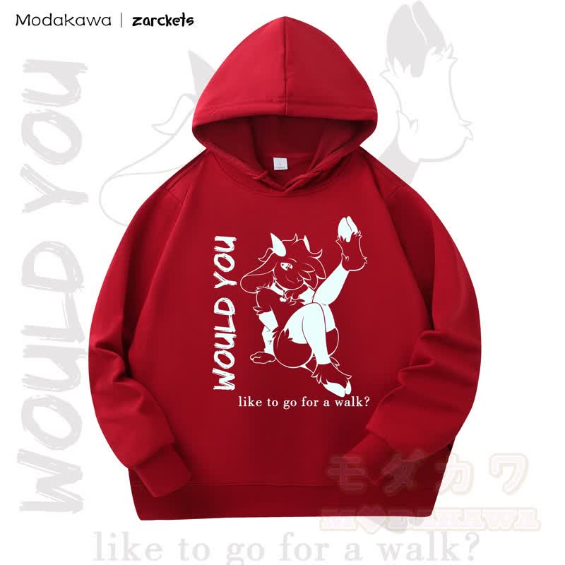 MODAKAWA X zarckets WOULD YOU Goat Print Long Sleeve Hooded Sweatshirt - Wine - 4XL - image 7