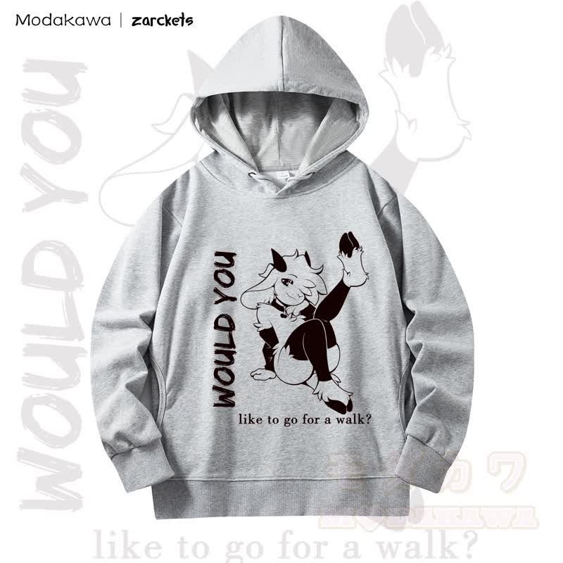 MODAKAWA X zarckets WOULD YOU Goat Print Long Sleeve Hooded Sweatshirt - Grey - 4XL - image 4