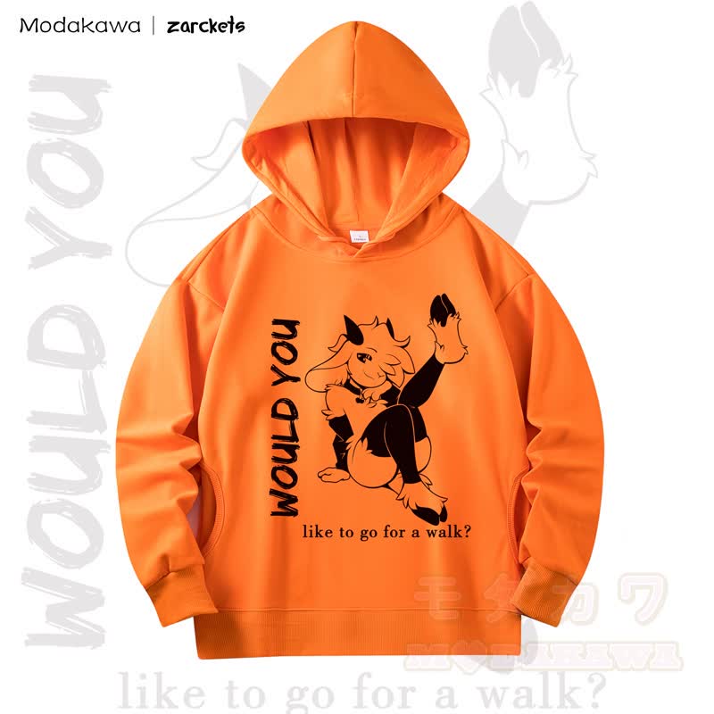 MODAKAWA X zarckets WOULD YOU Goat Print Long Sleeve Hooded Sweatshirt - Orange - 4XL - image 8