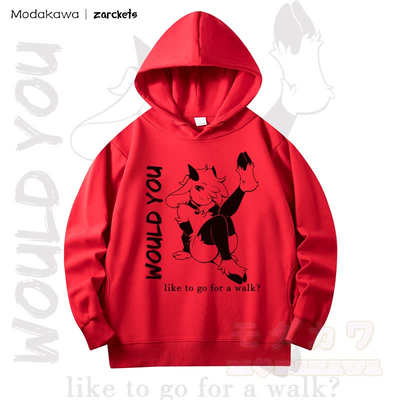 MODAKAWA X zarckets WOULD YOU Goat Print Long Sleeve Hooded Sweatshirt - Red - 4XL - image 12