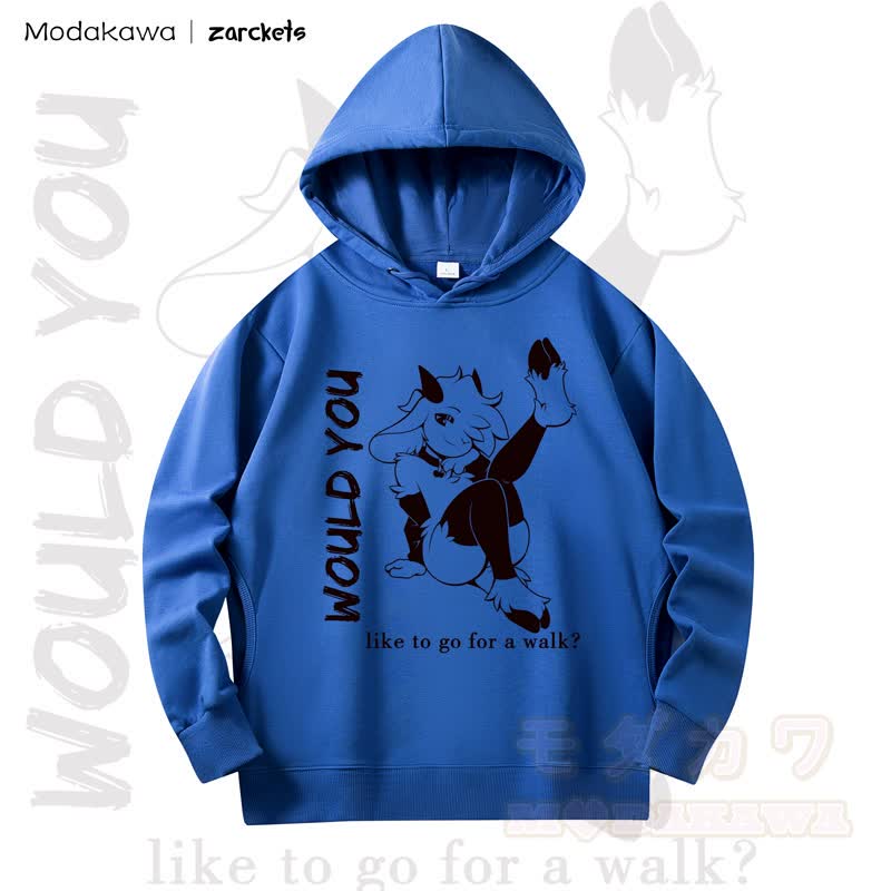 MODAKAWA X zarckets WOULD YOU Goat Print Long Sleeve Hooded Sweatshirt - Dark Blue - 4XL - image 5
