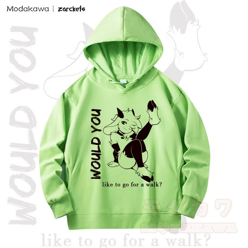 MODAKAWA X zarckets WOULD YOU Goat Print Long Sleeve Hooded Sweatshirt - Light Green - 4XL - image 14