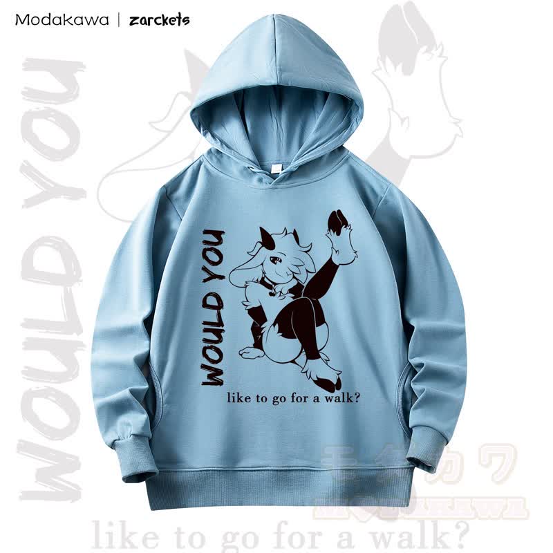 MODAKAWA X zarckets WOULD YOU Goat Print Long Sleeve Hooded Sweatshirt - Light Blue - 4XL - image 6