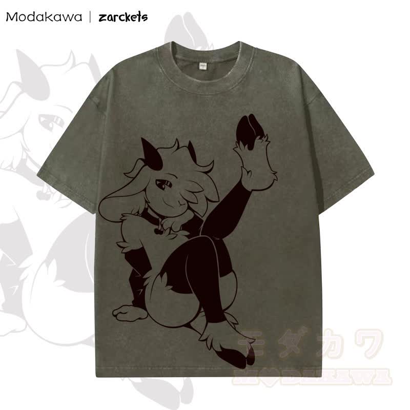 MODAKAWA X zarckets Sheep Print Washed T-shirt - Dark Green - 5XL - image 7