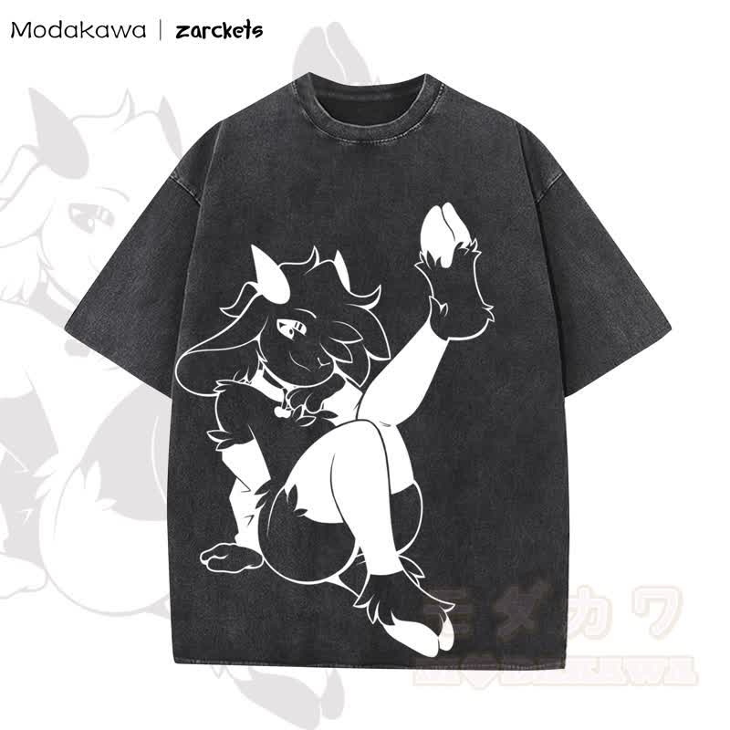MODAKAWA X zarckets Sheep Print Washed T-shirt - Black - 5XL - image 4