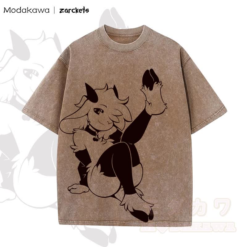 MODAKAWA X zarckets Sheep Print Washed T-shirt - Coffee - 5XL - image 2