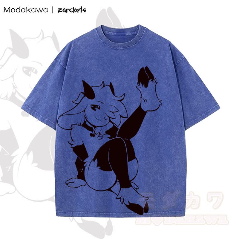 MODAKAWA X zarckets Sheep Print Washed T-shirt - Blue - 5XL - image 8