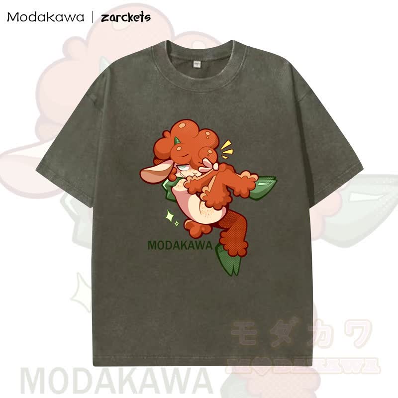 MODAKAWA X zarckets Cute Sheep Print Washed T-shirt - Dark Green - 5XL - image 7
