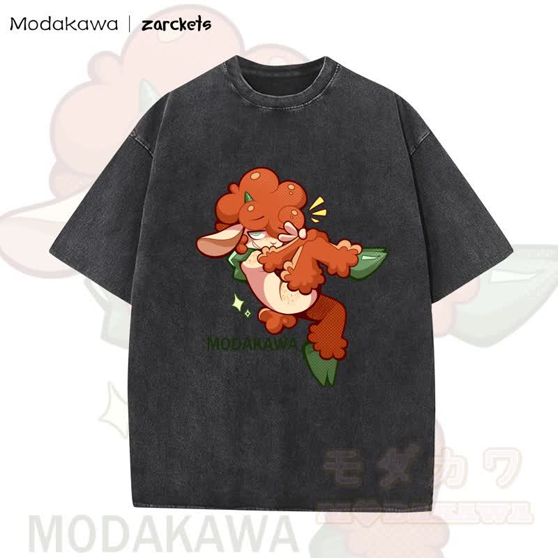 MODAKAWA X zarckets Cute Sheep Print Washed T-shirt - Black - 5XL - image 5