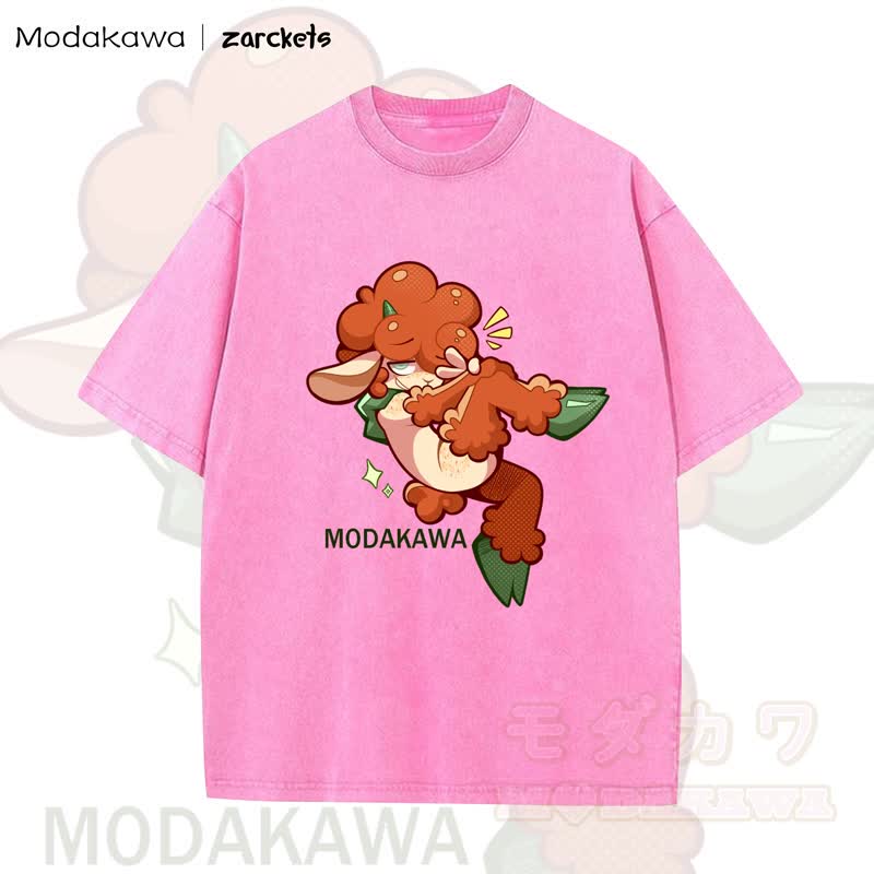 MODAKAWA X zarckets Cute Sheep Print Washed T-shirt - Pink - 5XL - image 2
