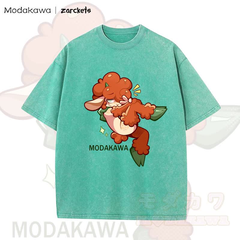 MODAKAWA X zarckets Cute Sheep Print Washed T-shirt - Green - 5XL - image 6
