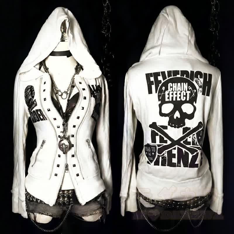 Y2K Gothic Skull Graphic Zip‑Up Hooded Slim Fit Jacket - image 1