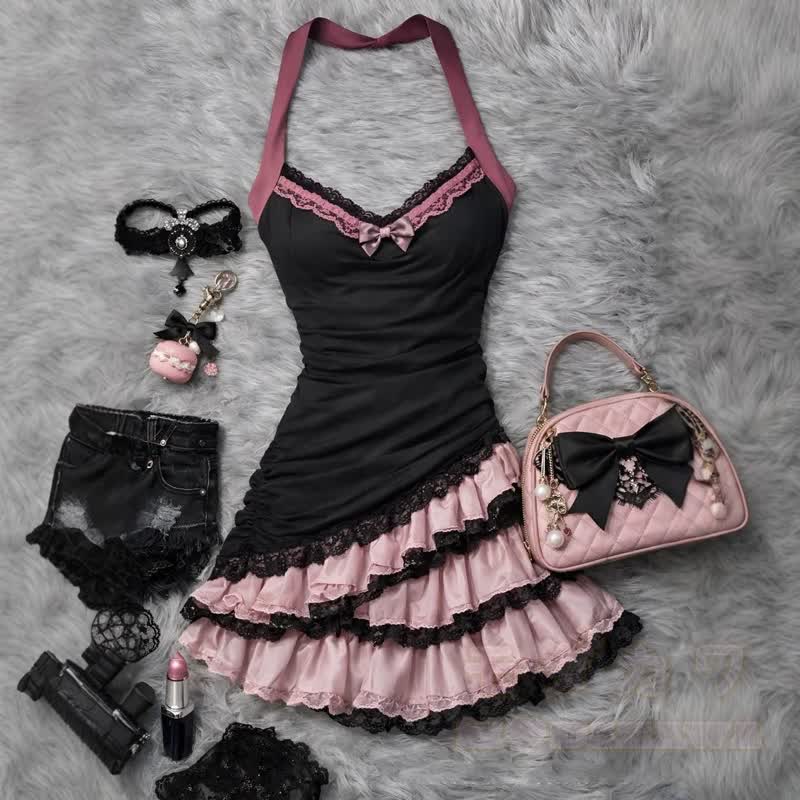 Gothic Halter Dress With Lace Trim Long Sleeve Shrug Two Pieces Set  - Dress - XL - image 4