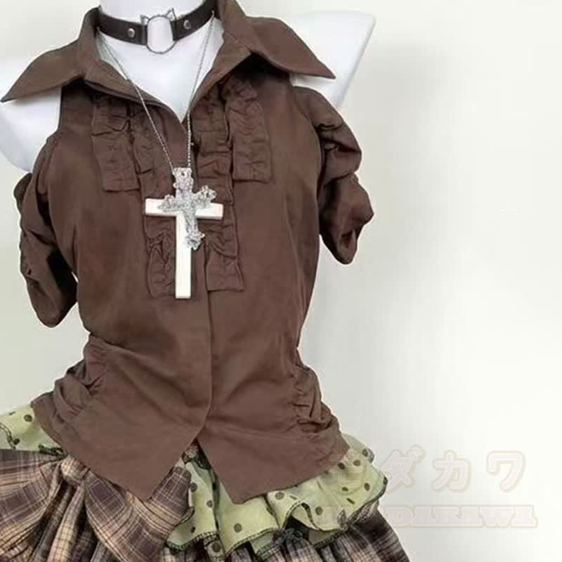 Vintage Sweet Sleeveless Top Polka Dot Ruffle Tiered Skirt Two Pieces Set - Top - XL - image 4