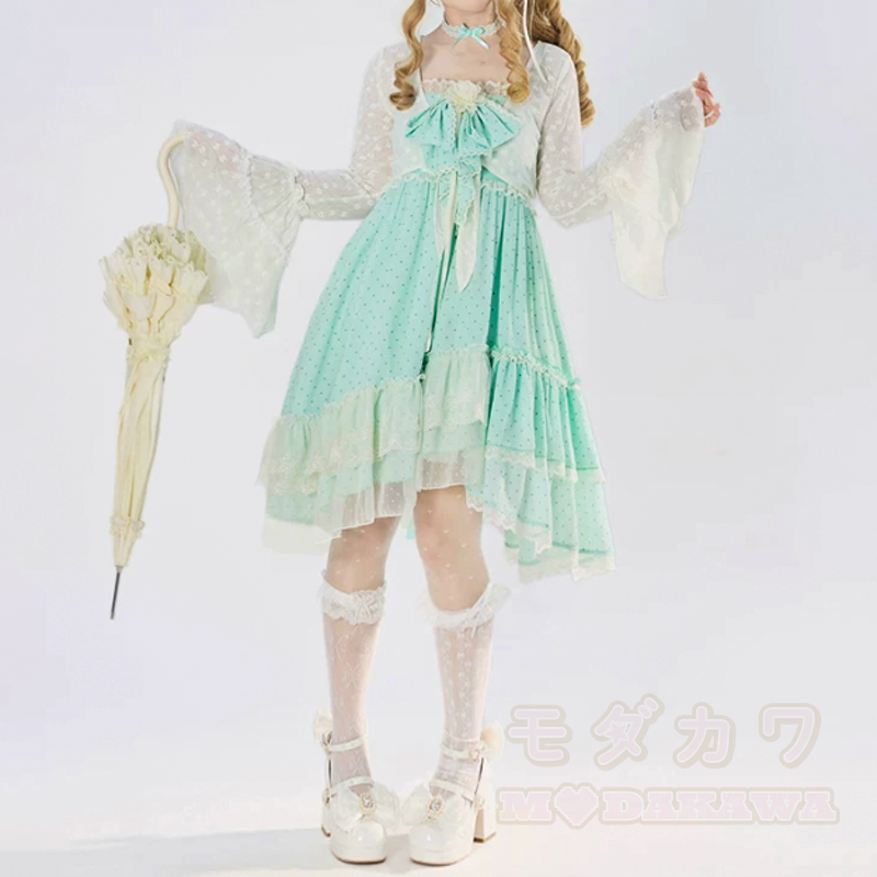 Elegent Ruffle Lace Long Sleeve Cardigan Bow Halter Dress Two Pieces Set - Set B - XL - image 5