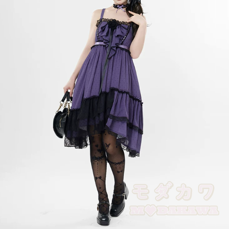 Gothic Lace Cardigan Bow Halter Irregular Ruffle Dress Two Pieces Set - Dress - XL - image 10